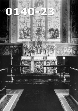 St Andrews Church C.E. interior shot showing chancel wall murals. 1938