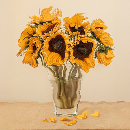 Vase with nine sunflowers